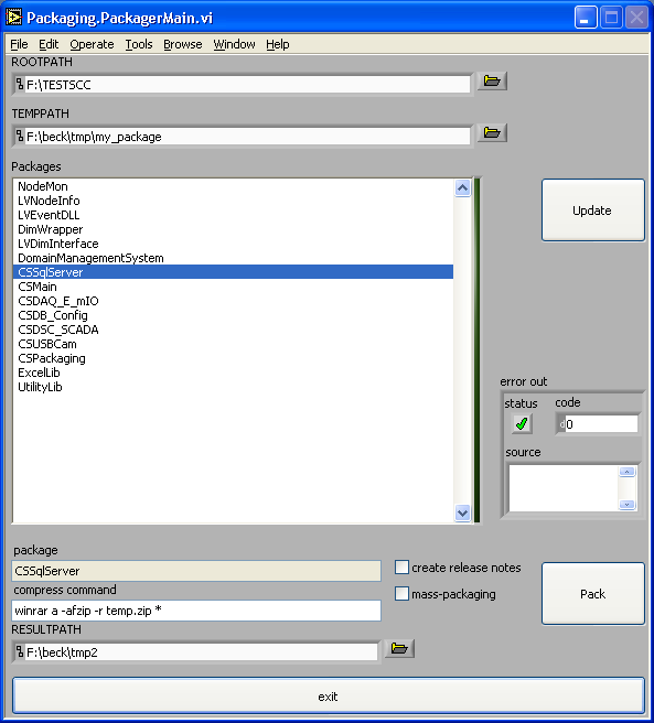 Screenshot of Packager