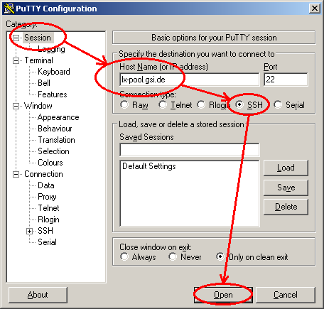 ssh connection with putty